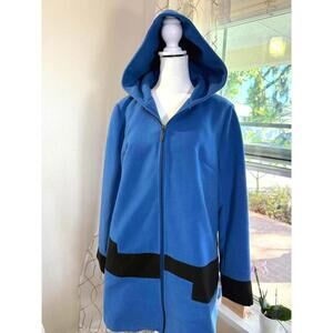 Twiggy London Coat Womens Medium Blue Hooded Full Zip Fleece Lined Colorblock